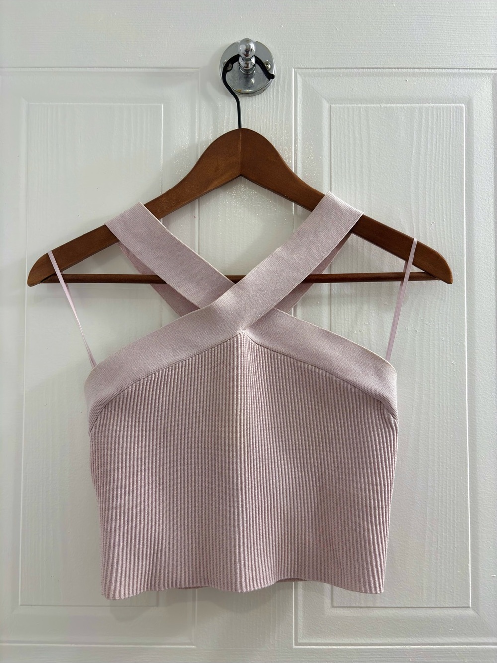 Aritzia Babaton Sculpt Knit Criss Cross Cropped Tank in Cupid Pink